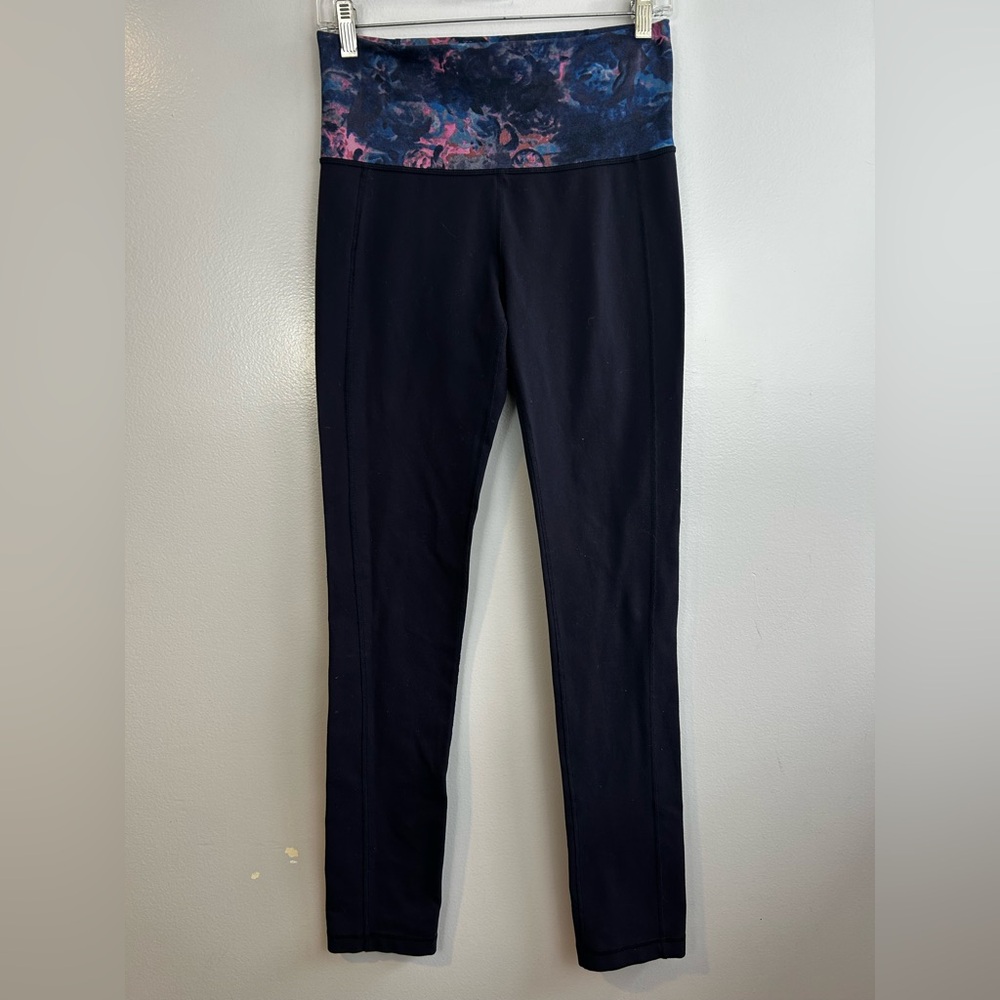 Lululemon Dark Purple High Waist Ankle Leggings with Colorful Waistband Small